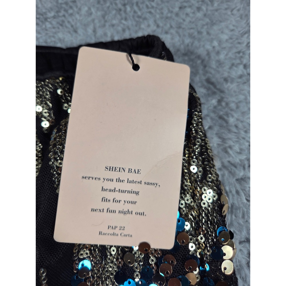 SHEINBAE Sequin Flare Pants XS Black Gold Teal Womens High Waist Party Trousers - Picture 8 of 10